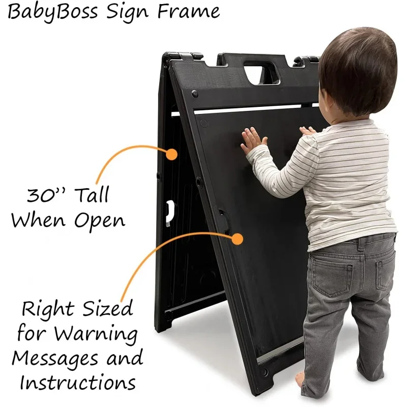 Two-Sided BabyBoss Sidewalk Sign Frame with Slide-In Feature/A-Frame Sandwich Board 24 x 18 inch Signs, Plastic, Black, Made