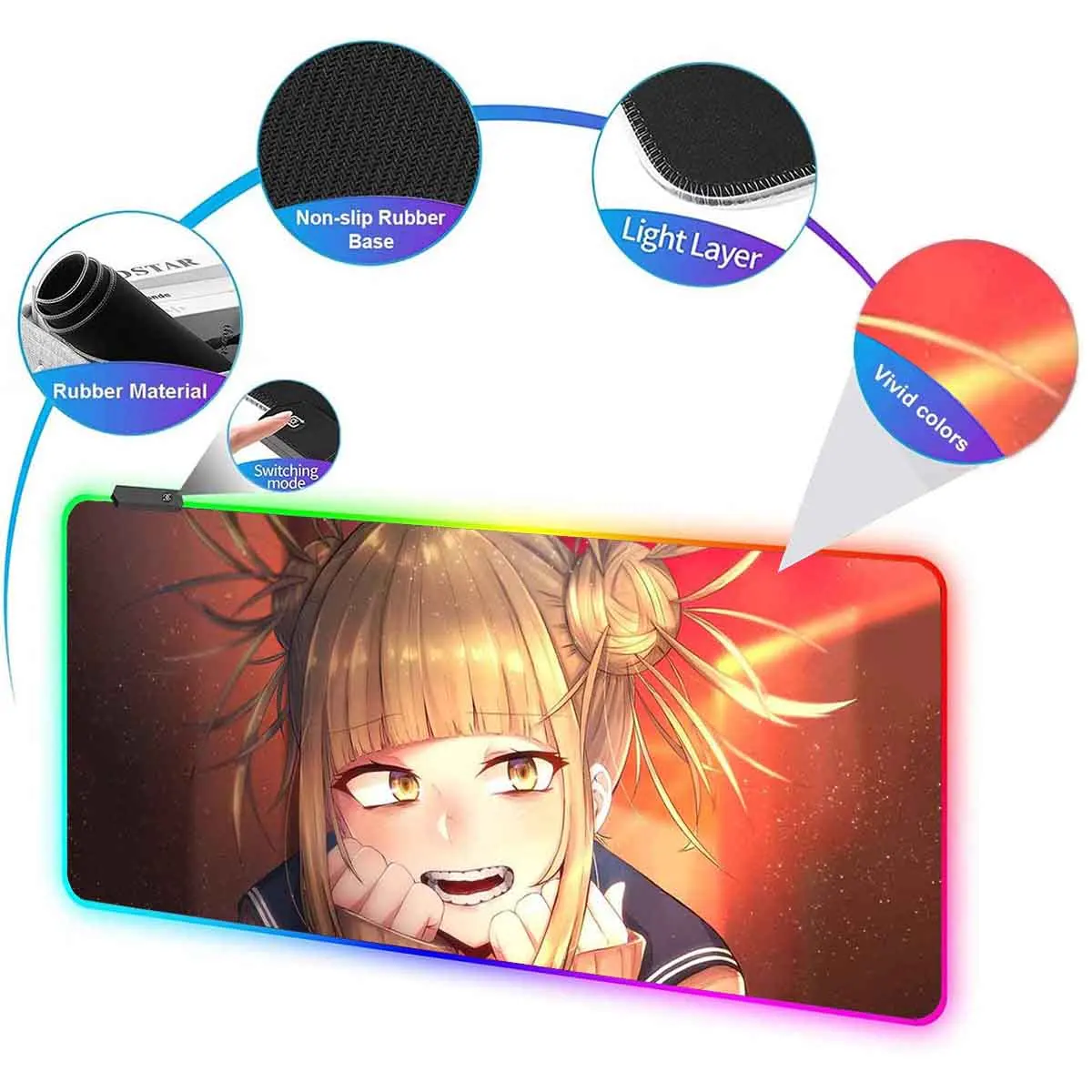 Anime My Hero Academia RGB Large Non-slip Mouse Pad Uraraka Utsushimi LED Backlit Hentai Mouse Pad Table Gaming Mat Keyboard Mat