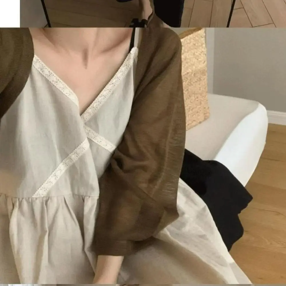 Summer Sun Shading Shirt Solid Breathable Female Long-sleeved All-match Shawl Shirt Cropped Tops