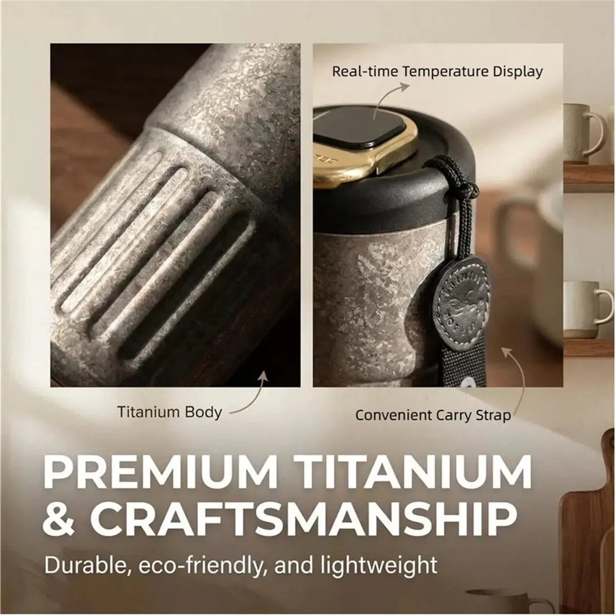 

Дорожная кофейная кружка 420 мл, вакуумный термос с крышкой и LED-дисплеем температуры, герметичная, для использования на улице