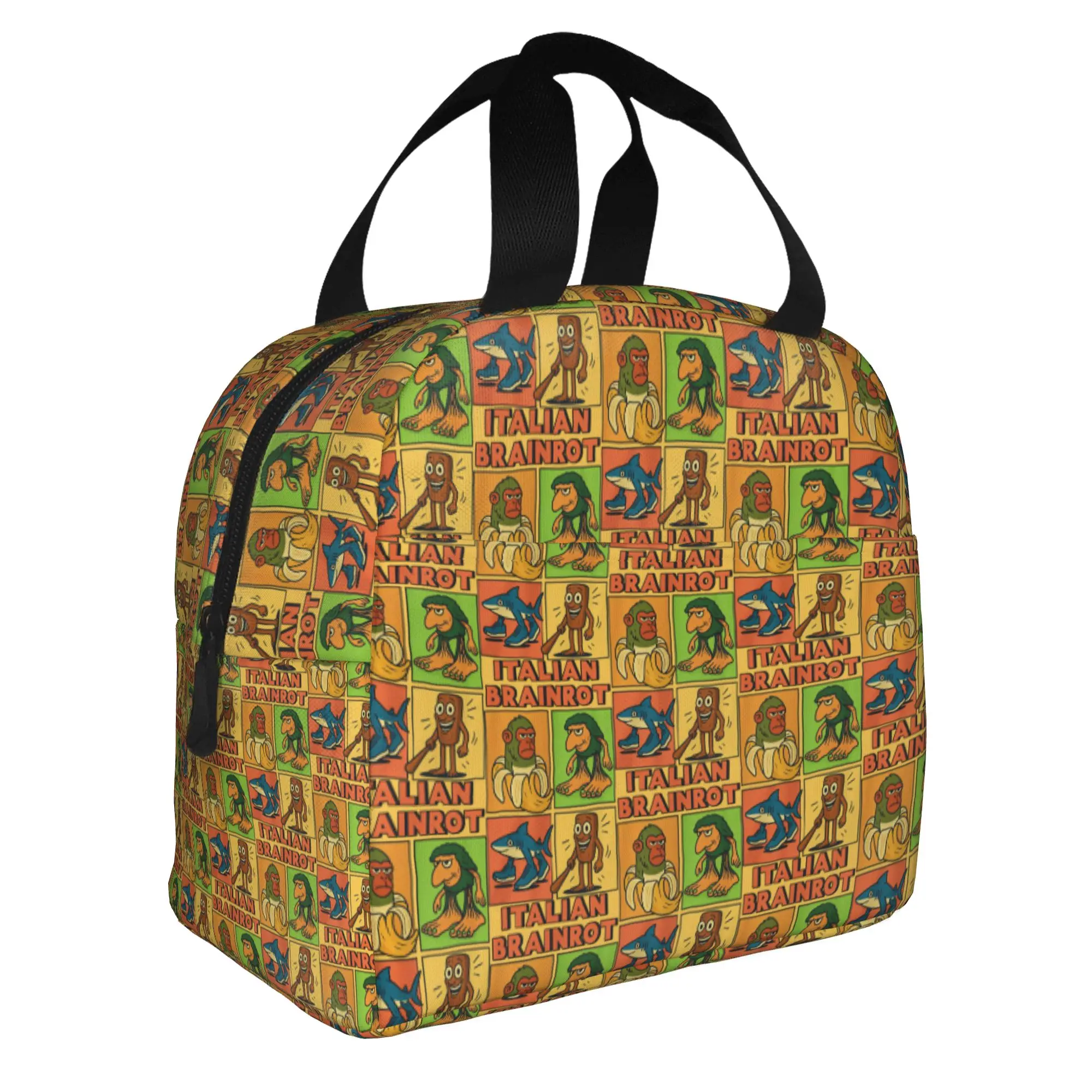 Italian Brainrot Funny Meme Portable Lunch Box for Women Chimpanzini Bananin Thermal Cooler Food Insulated Lunch Bag Office Work