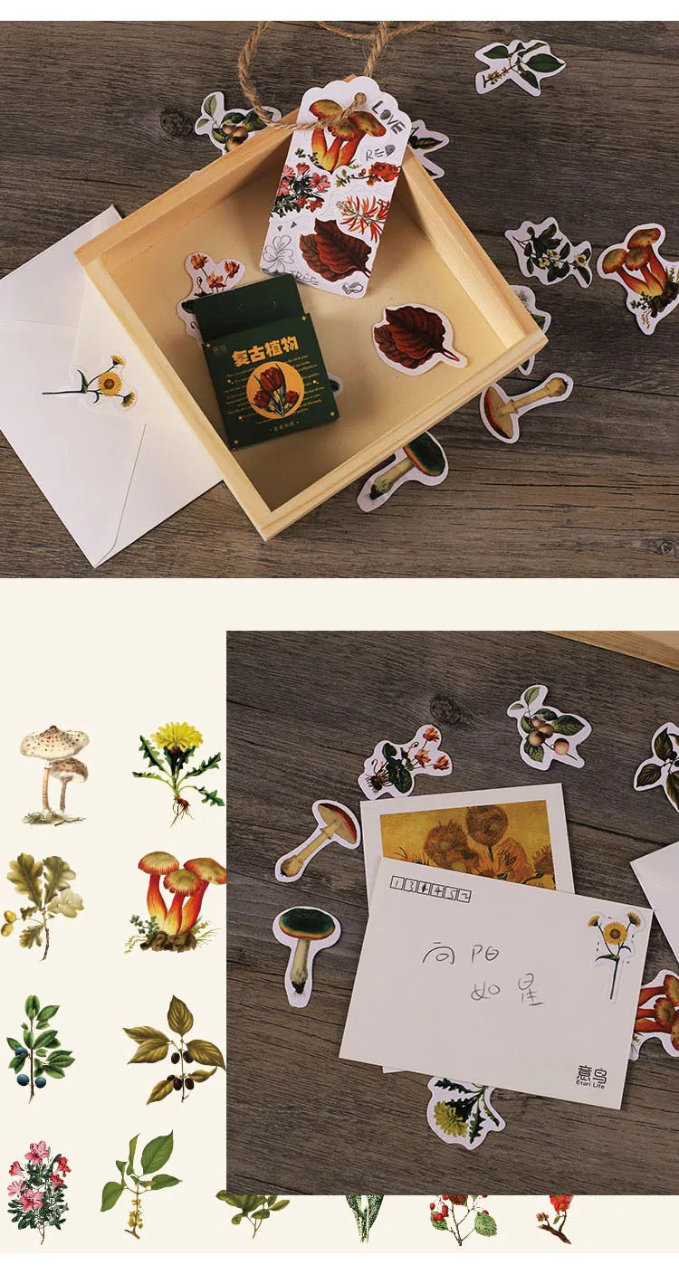 45pcs Retro Forest Series Plant Stickers Set for Scrapbooking Korean Diary Stationery Decorative Planner Sticker Collection