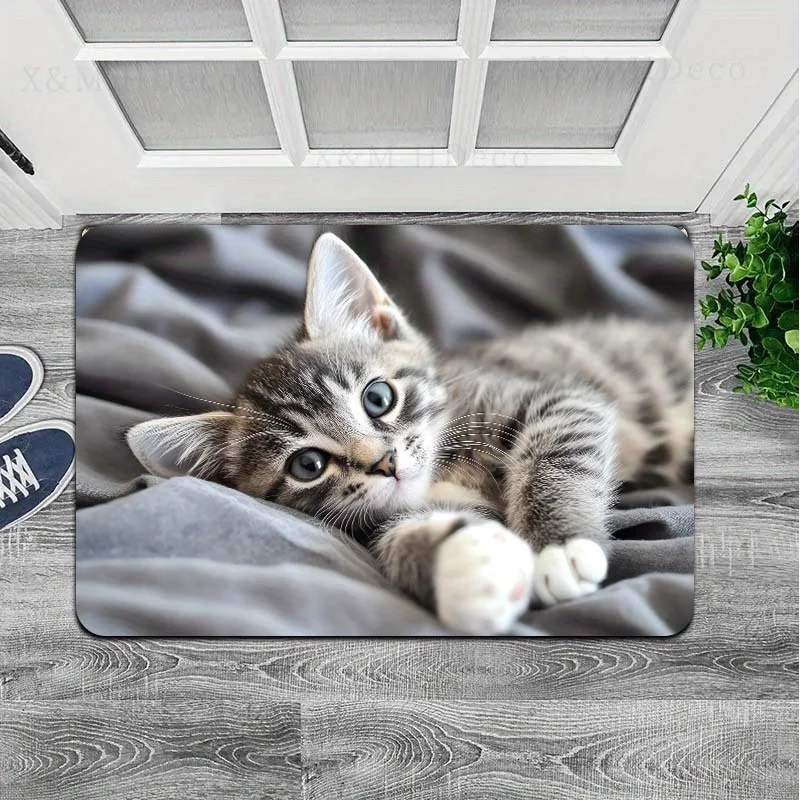 Cute Kitten&Cat Welcome Floor Mat Cat Doormat Bathroom Decor Floor Mat Entryway Accessory Carpet Home Living Room Rugs Kitchen view 2