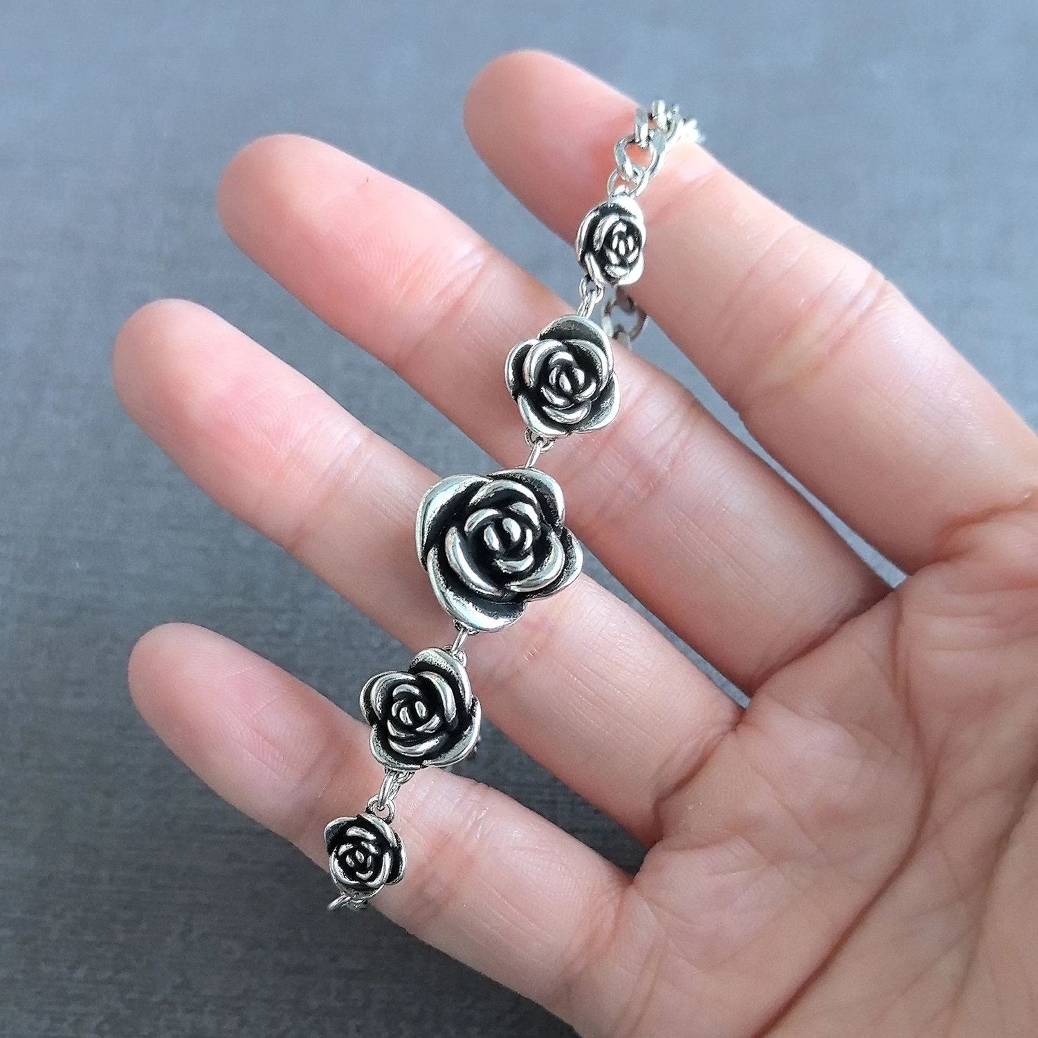 925 Sterling Silver Bracelet Rose Flower Linked Vintage Punk Adjustable Chain For Woman Girl Jewelry Gift Dropship Wholesale