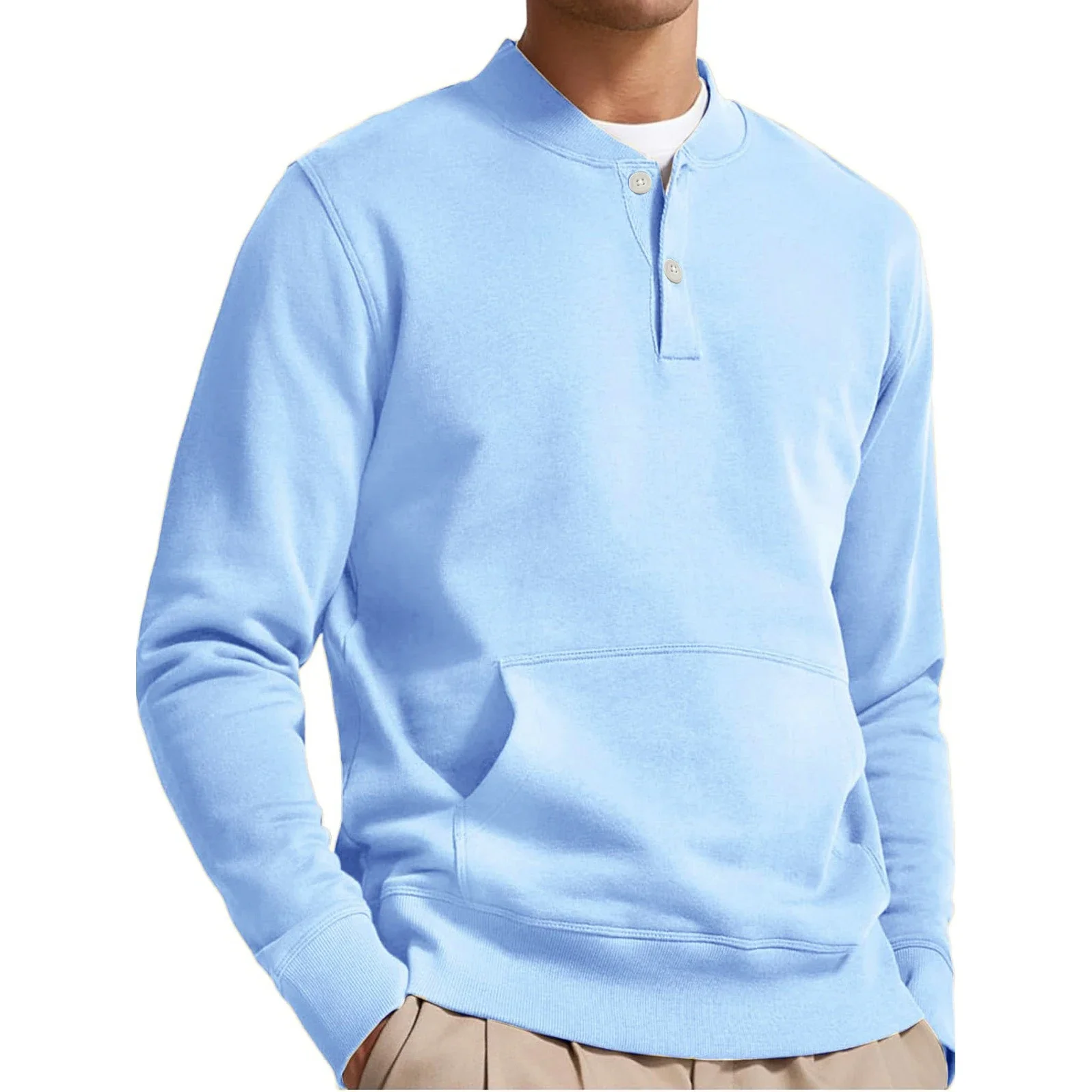 

LIBIELIY Spring Autumn Men's Casual Sweatshirts Fashion Henley Button Solid Pocket Hoodies Men Harajuku Streetwear Long Sleeve T