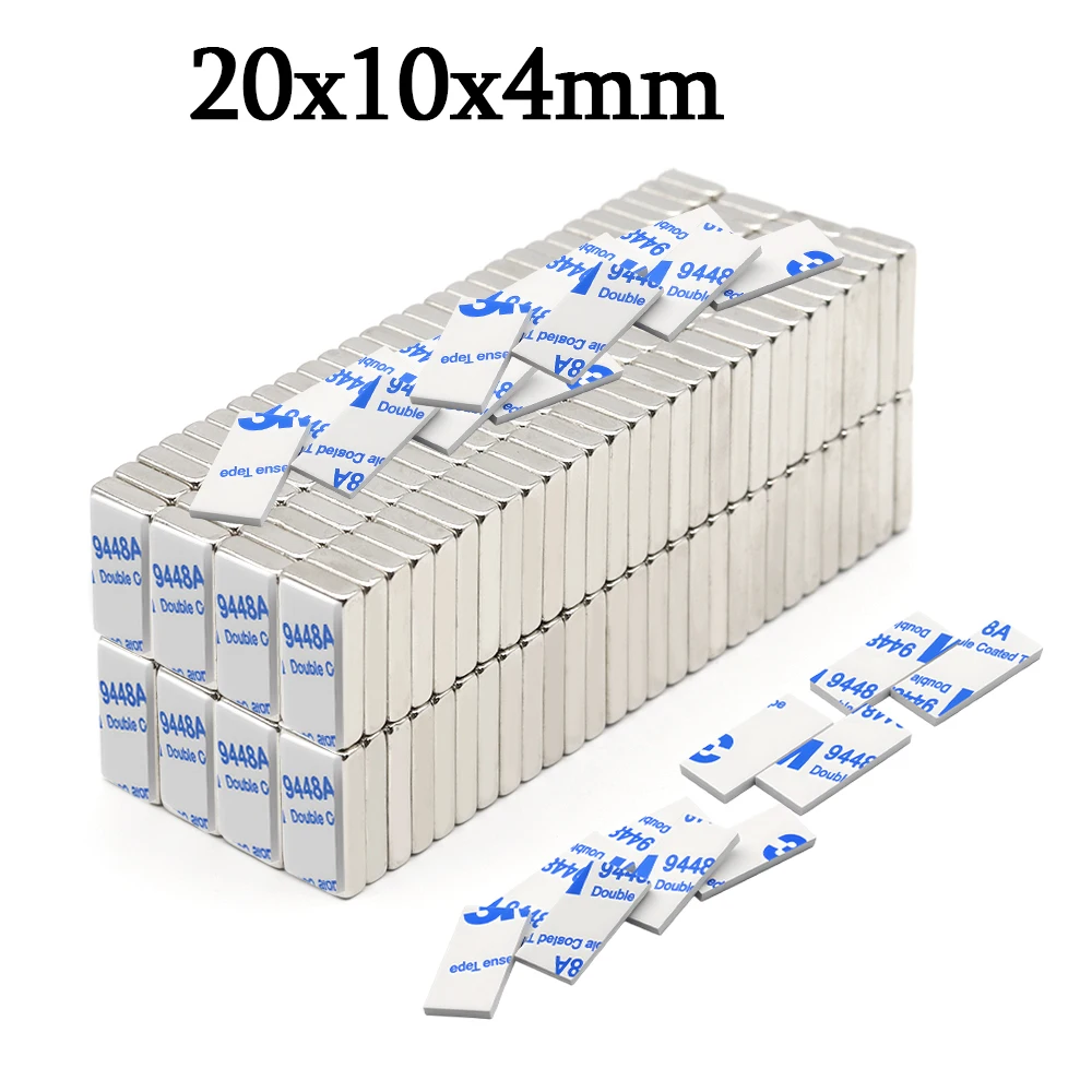 Neodymium Magnet Strong Suction Block 20x10x4mm With Double Sided Tape Adhesive For Industrial DIY Home Storage Fixing