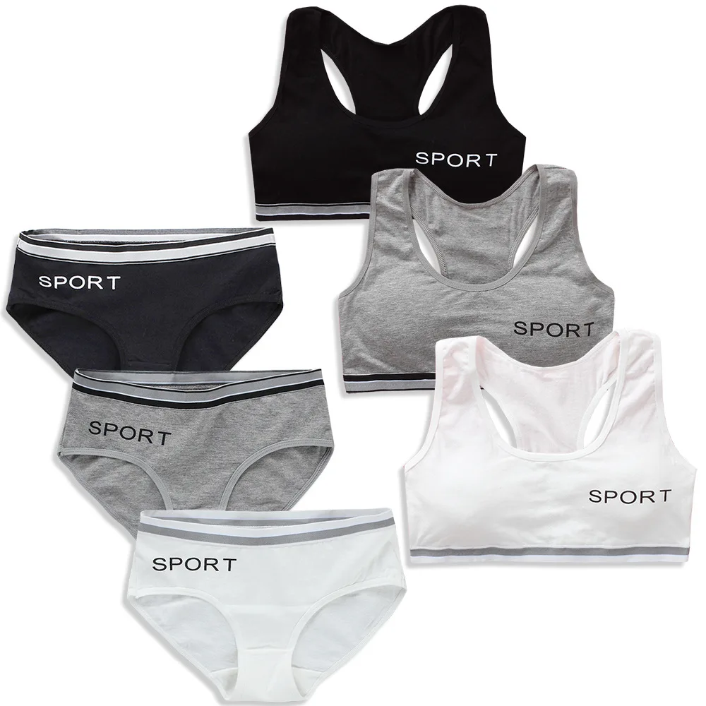 Teens Girls Sports Bra Puberty Gym Underwear Wireless Teenager  Training Bra Set