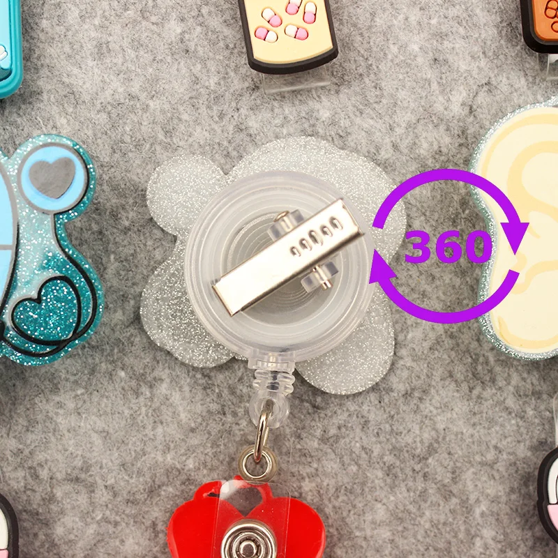 Cute Cartoon Ear Style Rotate Badge Reel Workers Nurse ID Holder Girl Boy Retractable Name Card Holder Accessory