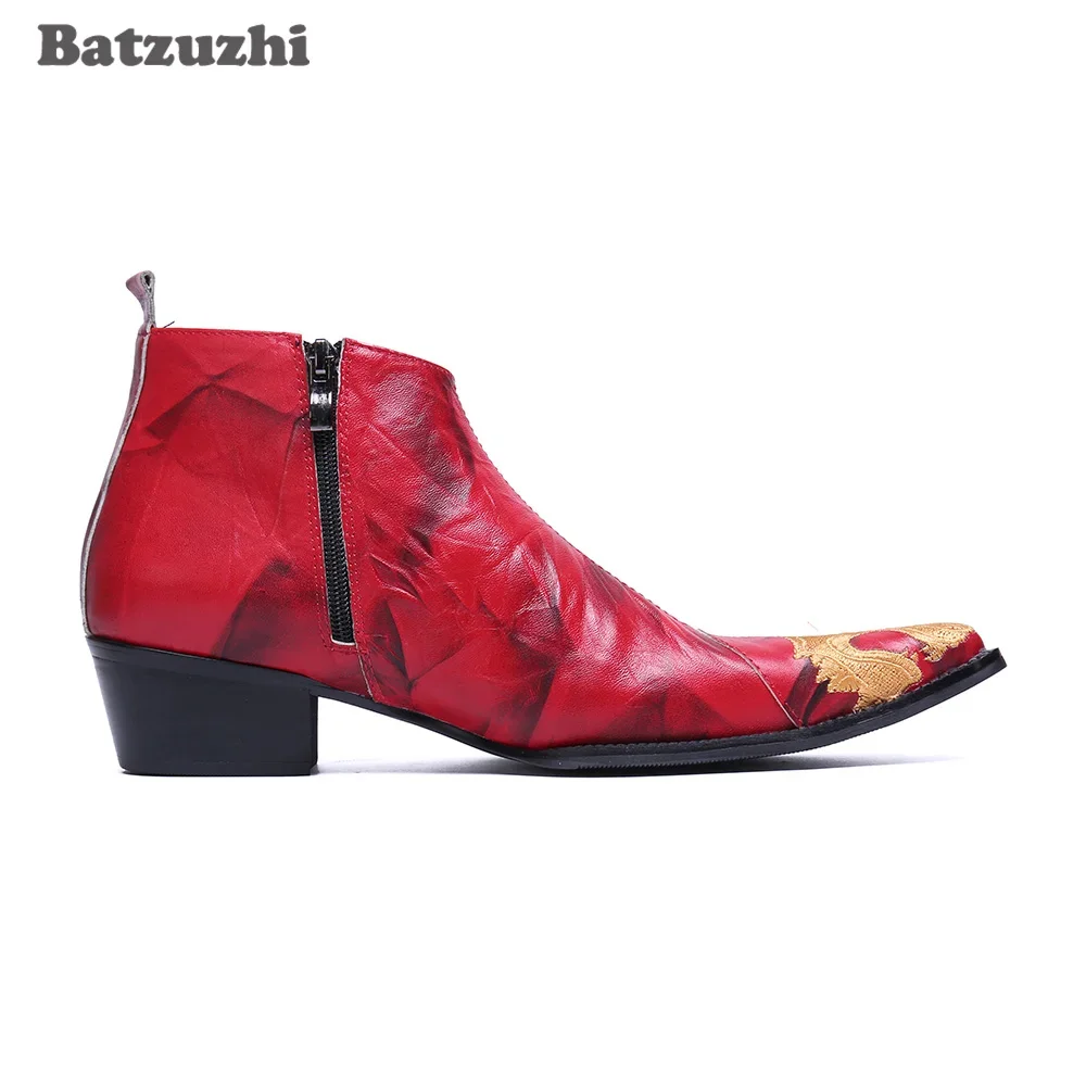 

НОВЫЕ мужские ботинки на высоком каблуке 6,5 см, модные кожаные ботильоны ручной работы, мужские красные вечерние и свадебные ботинки для мужчин, Botas