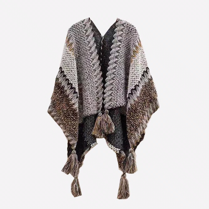 

Women Knitting Poncho Capes Autumn New Female Fashion Bohemian Poncho Cloak Tassel Winter Clothing Cardigan Scarf Tibet Gray