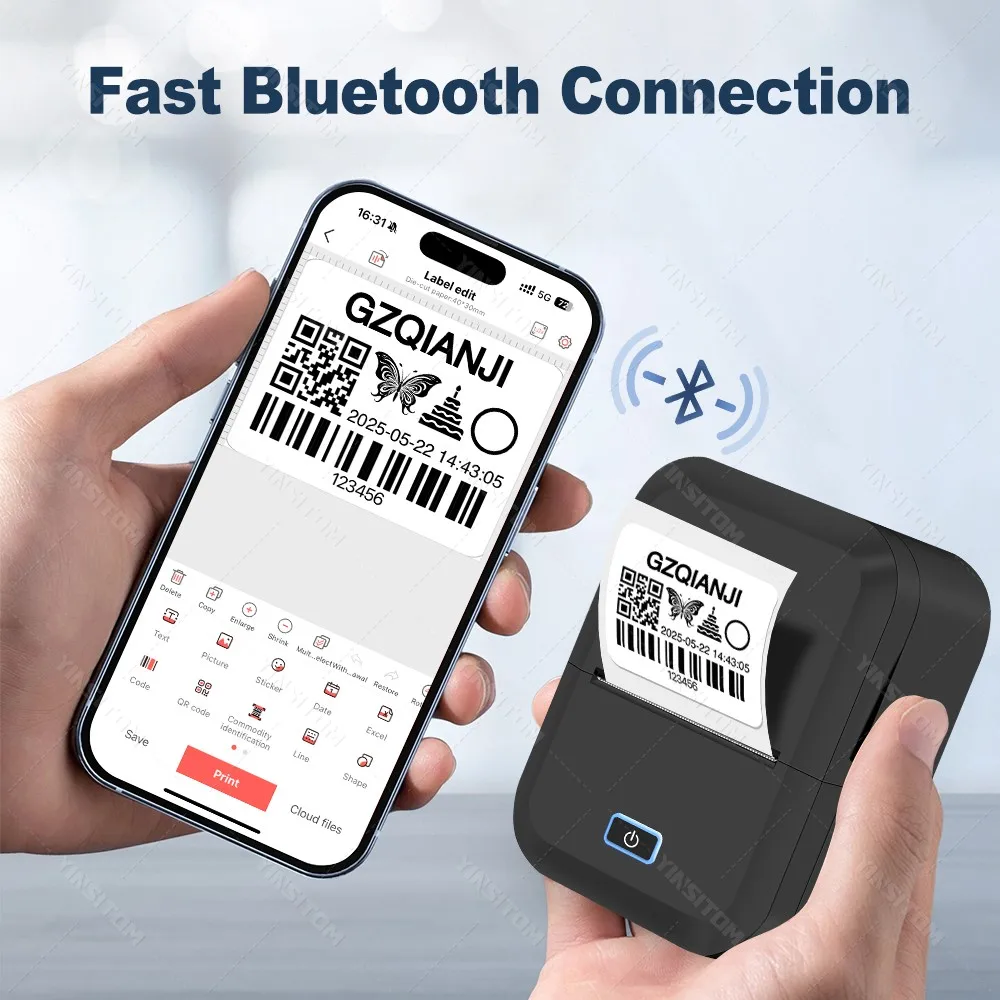 X2 2 Inch Portable Thermal Label Wireless Sticker Printer with Selfadhesive Labels 20mm-50mm Label Maker for Barcode Clothing
