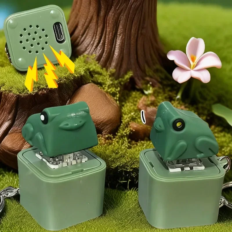 Frog Croaking Fidget Toy Rechargeable Frog Croaking Keychain Frog Croaking Stress Reliever with Colorful Lights Toy Key Chains