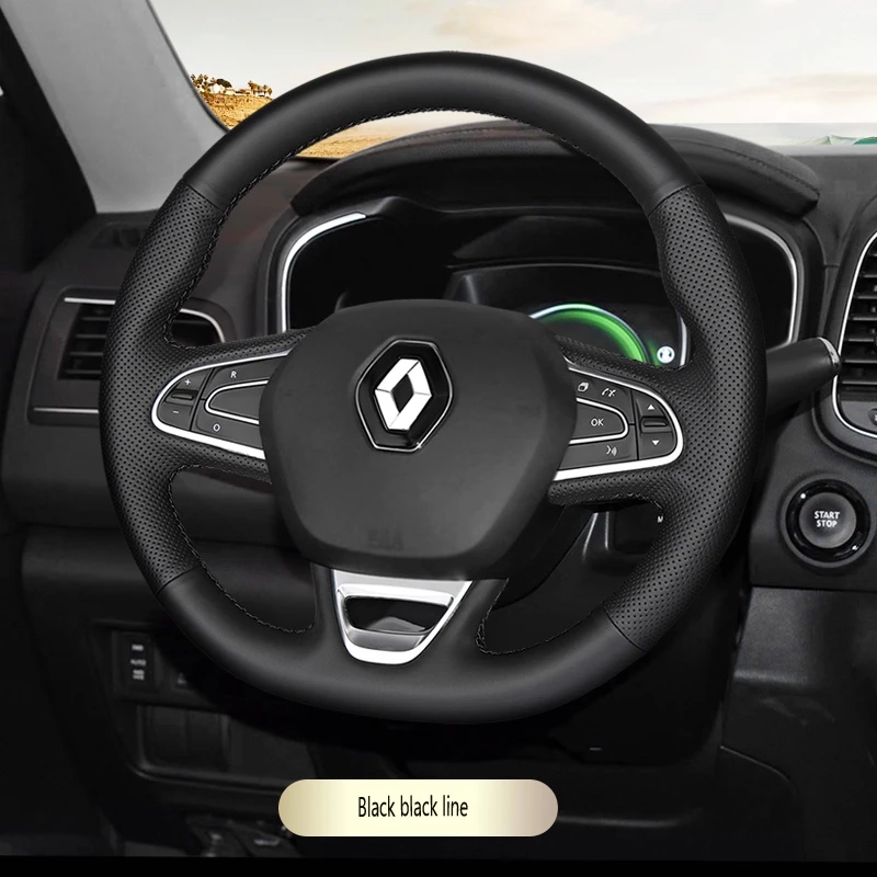 Diy Hand Sewing Car Steering Wheel Cover for Renault Koleos Kadjar Genuine Leather Car Accessories Braid Cover