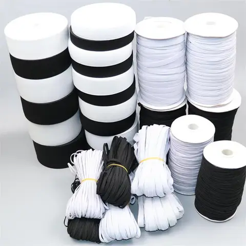 10meters Black / White Sewing Elastic Band Webbing Spandex 3mm ~ 15mm for Clothes Garment Trousers Belt Sewing DIY Accessories