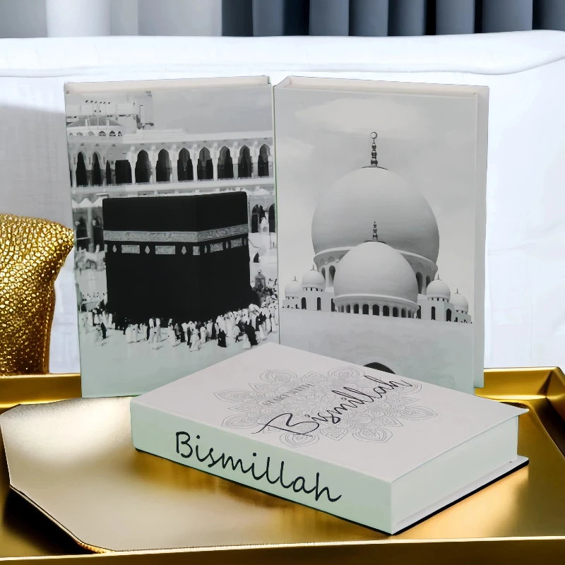 Islamic Kaaba Mosque Luxe Fake Book Storage Box Home Interior Decoration Decorative Books Coffee Table Bedroom Living Room Decor