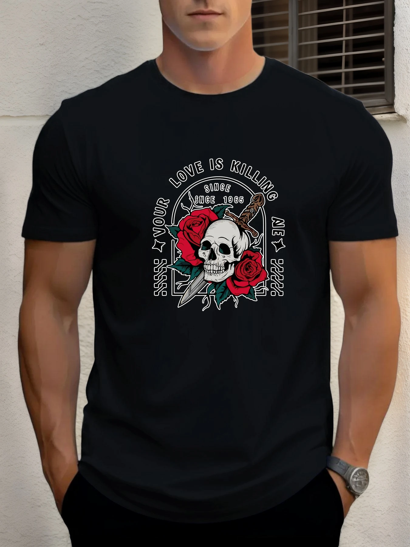

T Shirts For Man LOVE IS KILLING 100% Cotton Graphic Printing Summer Round Neck T-Shirt Casual Breathable Street Style Daily Top