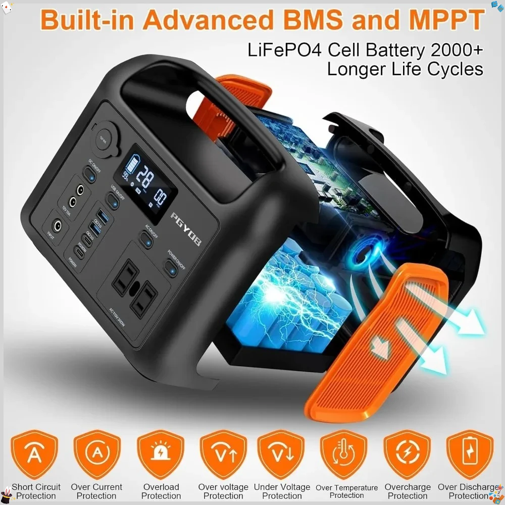 55Wソーラーパネル付きポータブル電源、299Wh LiFePO4バックアップバッテリー、300W純正弦波AC（600Wピーク）