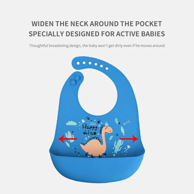 1pcs Waterproof Baby Bibs Cartoon Dinosaur Printed Kids Bibs Adjustable Soft Silicone Bib Baby Feeding Stuff