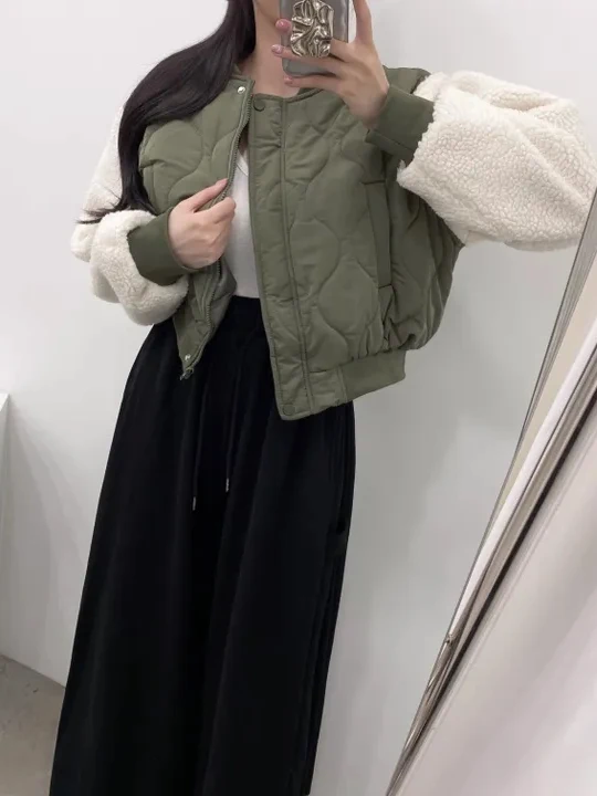 Abrigo de algodón Jaet Chic Agel empalmado de piel de cordero para mujer, diseño Sli, tela de calidad, fabricante chino, invierno