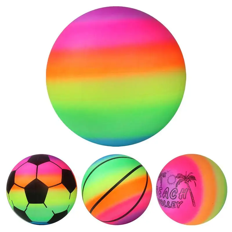 Rainbow Ball 9 Inch Printed Football Basketball Rainbow Ball Inflatable Playground Balls Toy Sports Outdoor Prop For Child Game