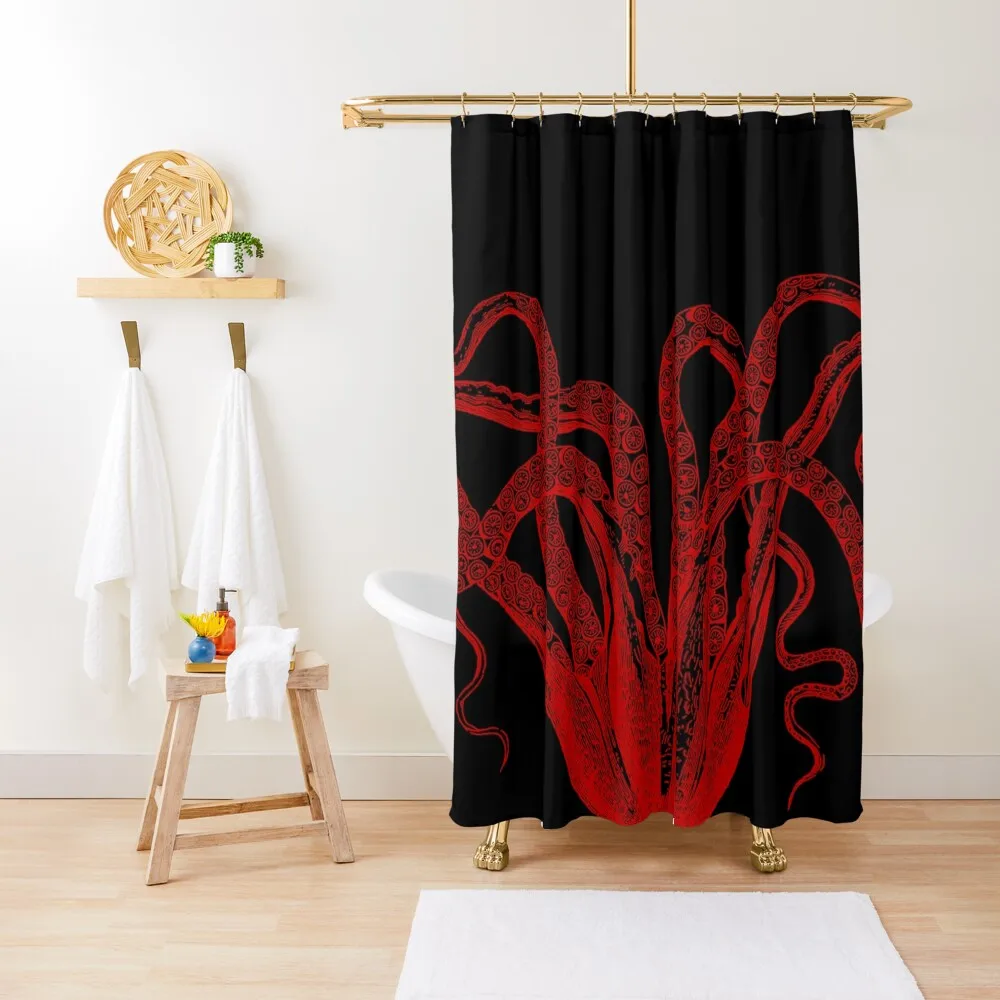 

Red Vintage OctopusTentacles Illustration Shower Curtain Curtain For Bathrooms Curtains For Bathrooms With Beautiful Designs