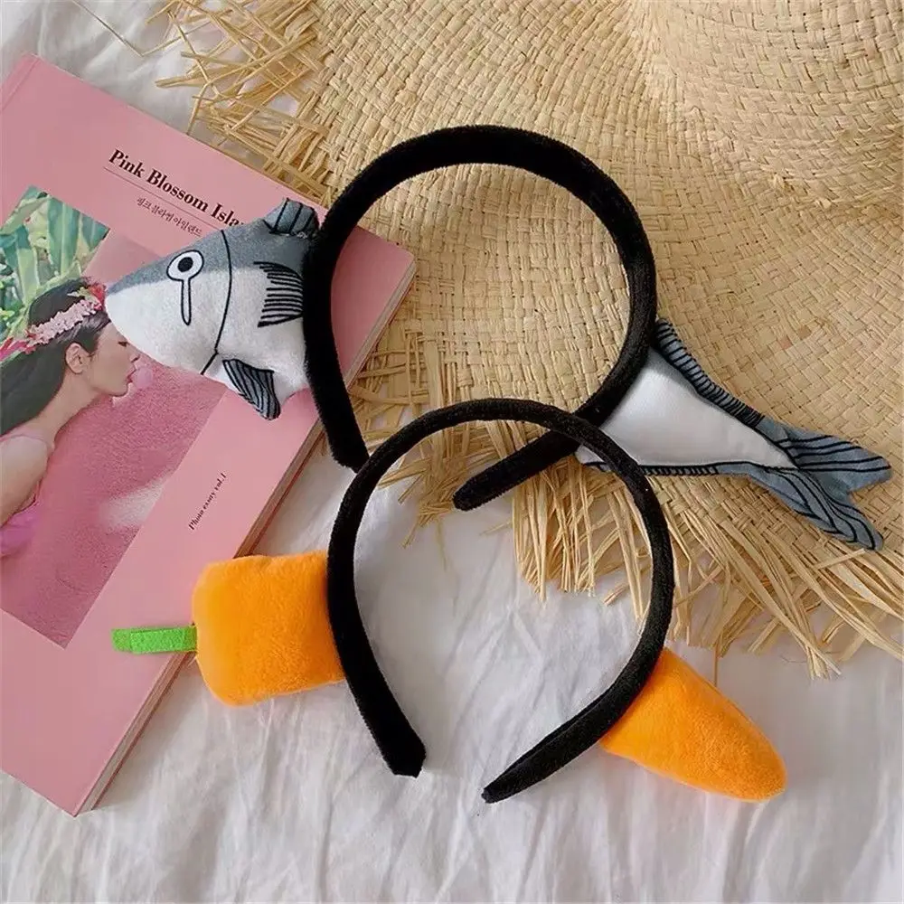 NEW Funny Carrot Headband Shark Hair Hoop Cute Weird Fish Spoof Headwear Wash Face Salted Fish Hairband Hair Accessories Gifts