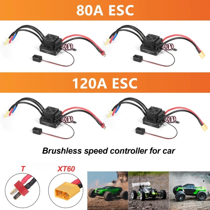 120A/80A Model Car Electronic Speed Controller Unit with Plastic Housing and Outside Power Control for Replacement Service D2RD