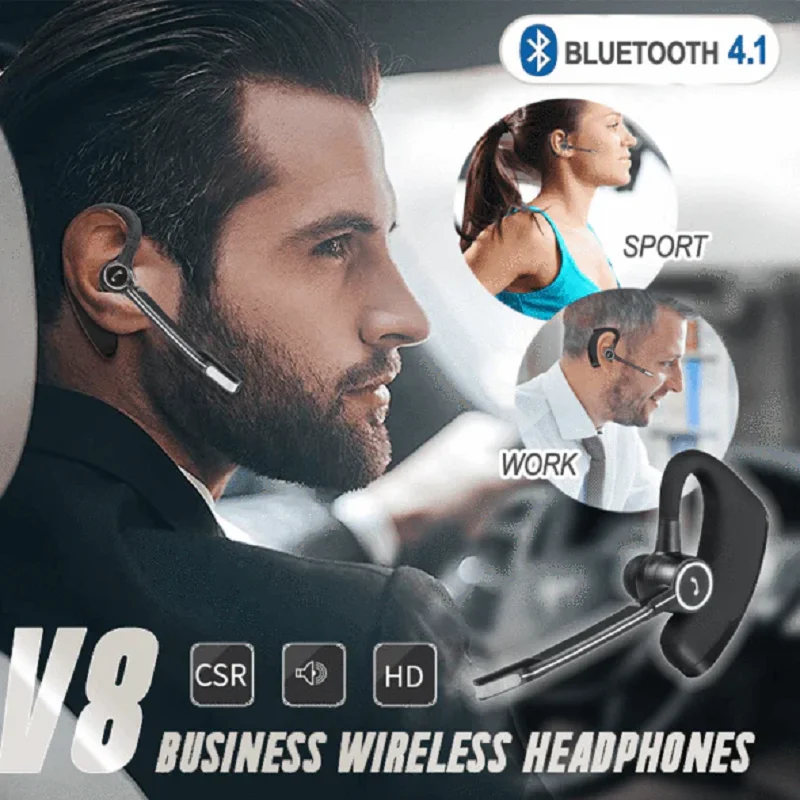 Bluetooth Business Wireless Headphones with Microphone, Stereo Earphones, Earpiece for Phone Call Answer, Driving