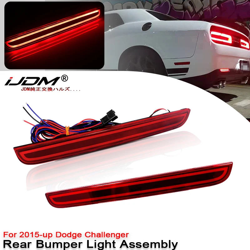 2Pc LED Rear Bumper Reflector Light Red Tail Stoplight Brake Lamps For Dodge Challenger 2015-2022 Car Accessories OEM#68211189AA