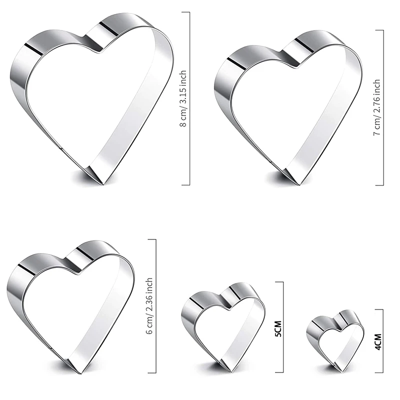 5 Pieces Heart Shape Cookie Cutter Set Valentine Cookie Cutter Stainless Steel Heart Cutter Valentine's Day Present