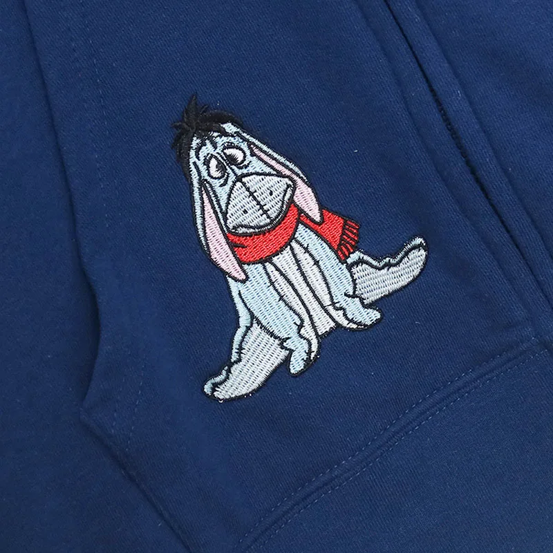 Disney Fleece Hooded Sweatshirt Winnie the Pooh Eeyore Piglet Embroidery Zip Up Hoodies Jacket Women Casual Cartoon Jumper Tops