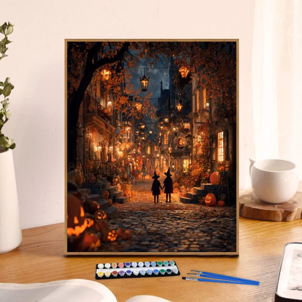 Painting By Numbers The streets on Halloween night By Numbers For Adults Handicrafts Home Decor