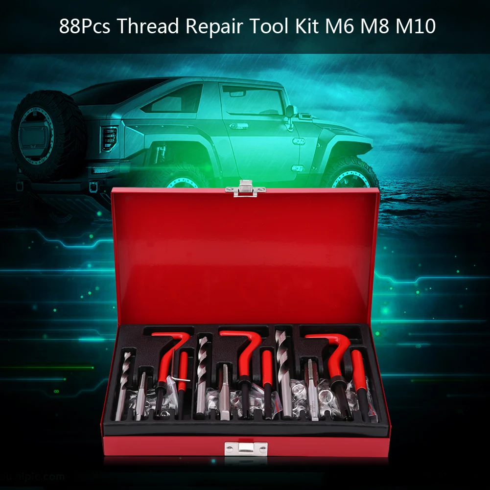 

88Pcs Thread Repair Tool Kit M6 M8 M10 Tap Drill Insert Set Automotive Screw Thread Restorer Kit