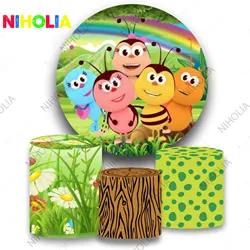 Niholia Bichi Kids Round Backdrop Cylinder Covers Kids Birthday Party Baby Shower Decoration Background For Cake Table