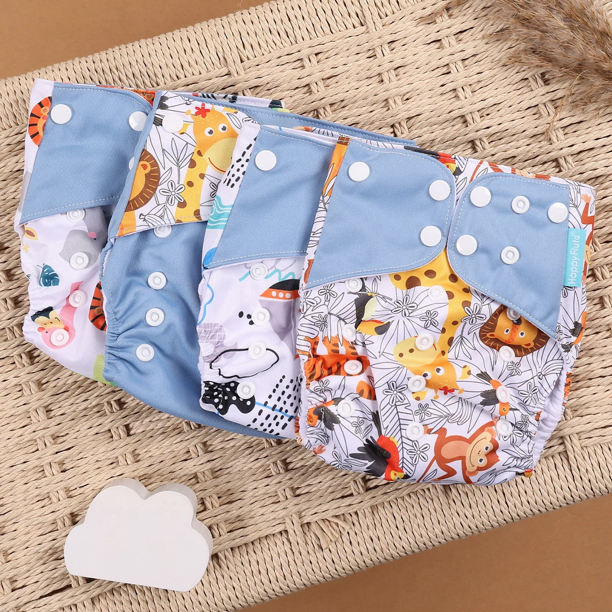 HappyFlute New 3-15KG 4 Pieces Set  OS Pocket Diaper Washable&Reusable Absorbent Ecological Diaper Cover Adjustable Baby Diaper