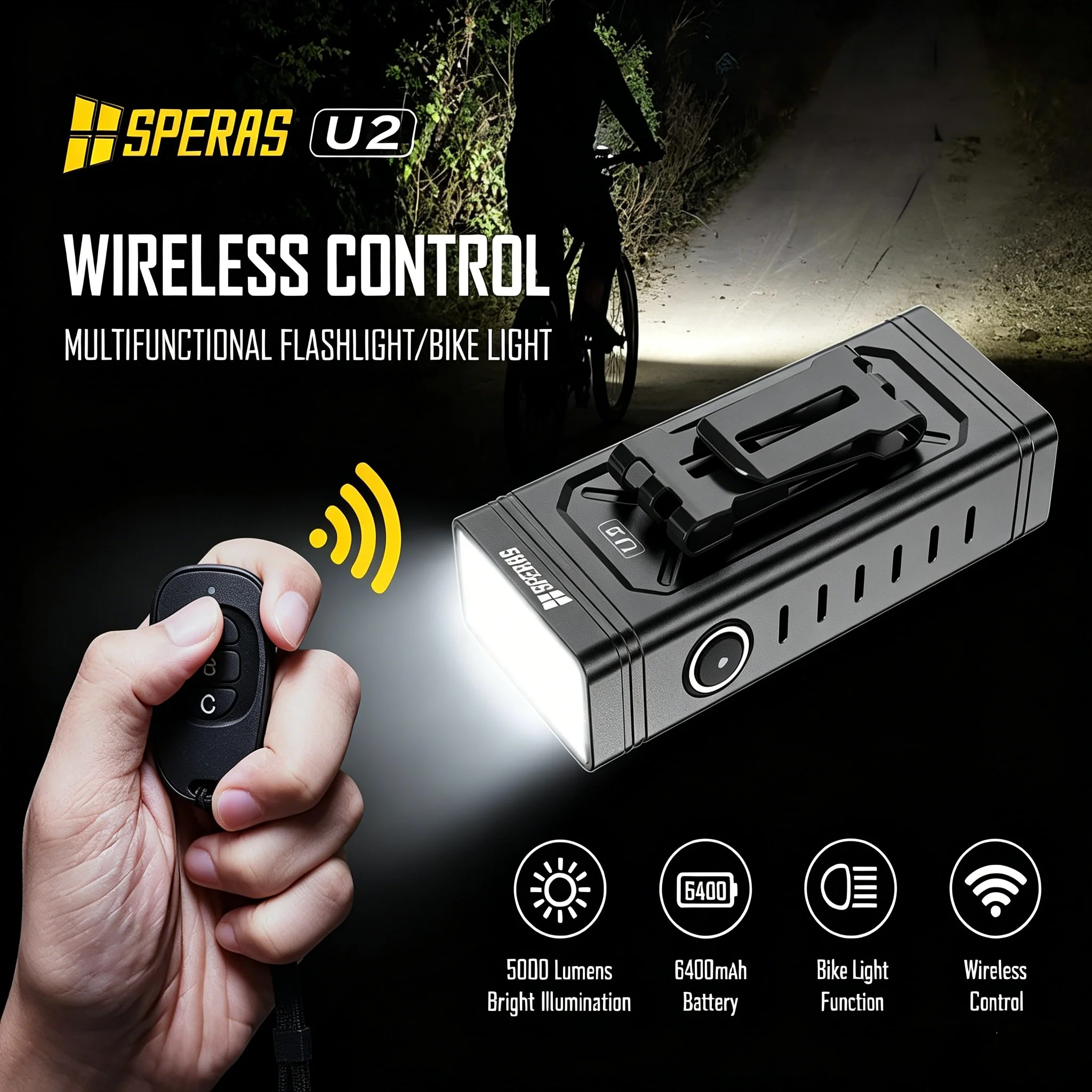 

Многофункциональный светодиодный фонарь Speras U2 5000 люмен с зарядкой USB-C, водонепроницаемый, для кемпинга и велосипедов
