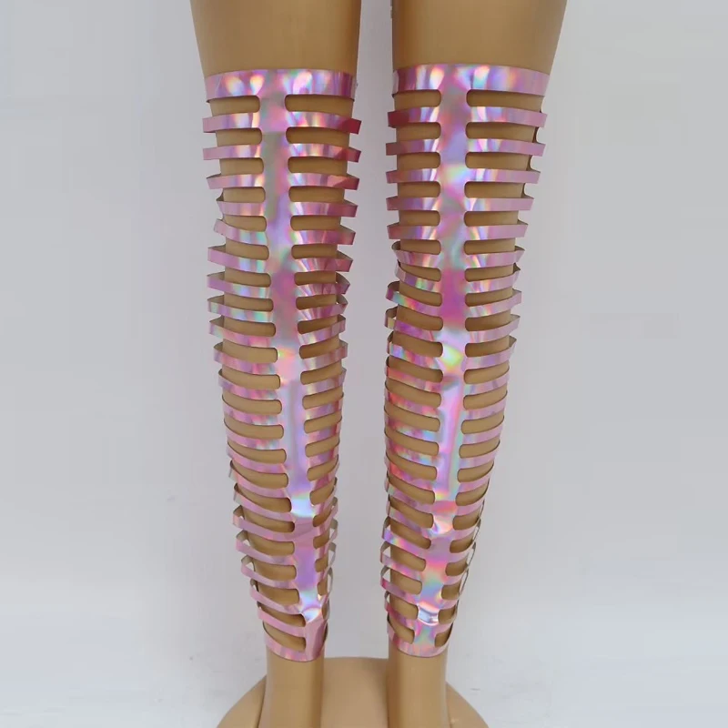 بار ملهى ليلي Dj Ds Gogo ملابس رقص النساء الوردي الليزر الساقين غطاء جوفاء مثير القطب الرقص الملابس الهذيان الزي المرحلة ارتداء XS8832