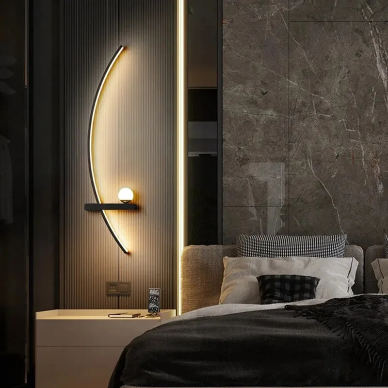 Lámpara LED de pared moderna, candelabro decorativo minimalista de color negro y dorado para dormitorio, mesita de noche, estudio, iluminación