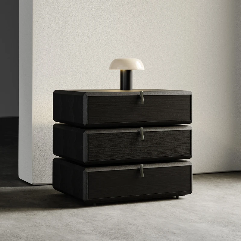 

Rotating bedside table light luxury high-end home bedroom solid wood black bedside table creative chest