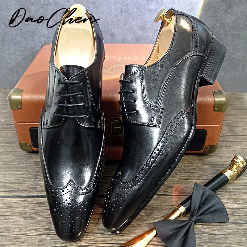 Luxury Men\'s Oxford Shoes Lace Up Pointed Toe Business Formal Men Dress Shoes Wedding Office Real Leather Shoes For Men