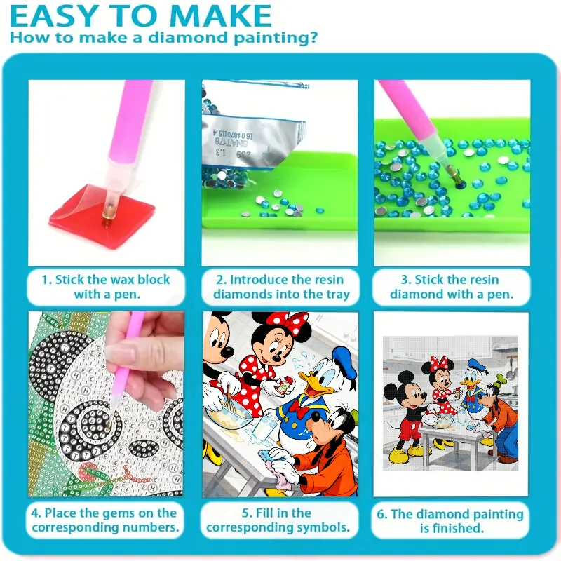 5D DIY ダイヤモンドペインティングキット、フルドリル漫画ディズニーミッキーマウスミニー マウスドナルドダックグーフィー キッチン料理シーン、プレ