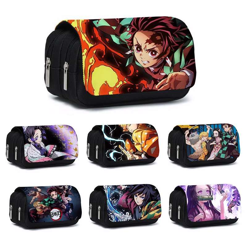 Large Capacity Anime Demon Slayer Pencil Case Multi Layer Stationery Box Stationery Storage Bag Kids Pencil Case School Supplies