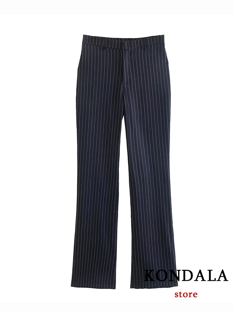 KONDALA Vintage Striped Luxury Women Suits Long Sleeve Loose Women Blazer Straight Pants Fashion 2022 Office Lady Mature Suits