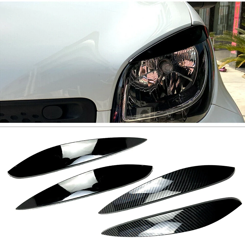 

Glossy Black Carbon Fiber ABS Car Headlight Eyelid Lid Eyebrow Trim Cover For Mercedes Benz Smart 2014 2015 2016 2017 2018