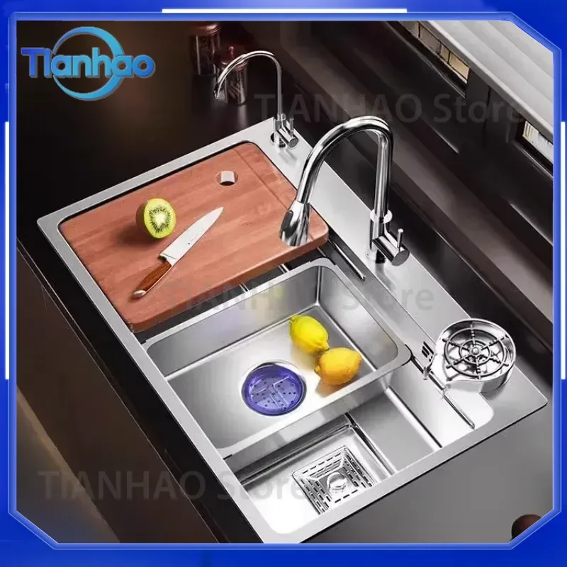 Stainless Steel Large Single Bowl Kitchen Sink Workstation Wash Basin Drop-In Topmount Installation Deep Sinks for All