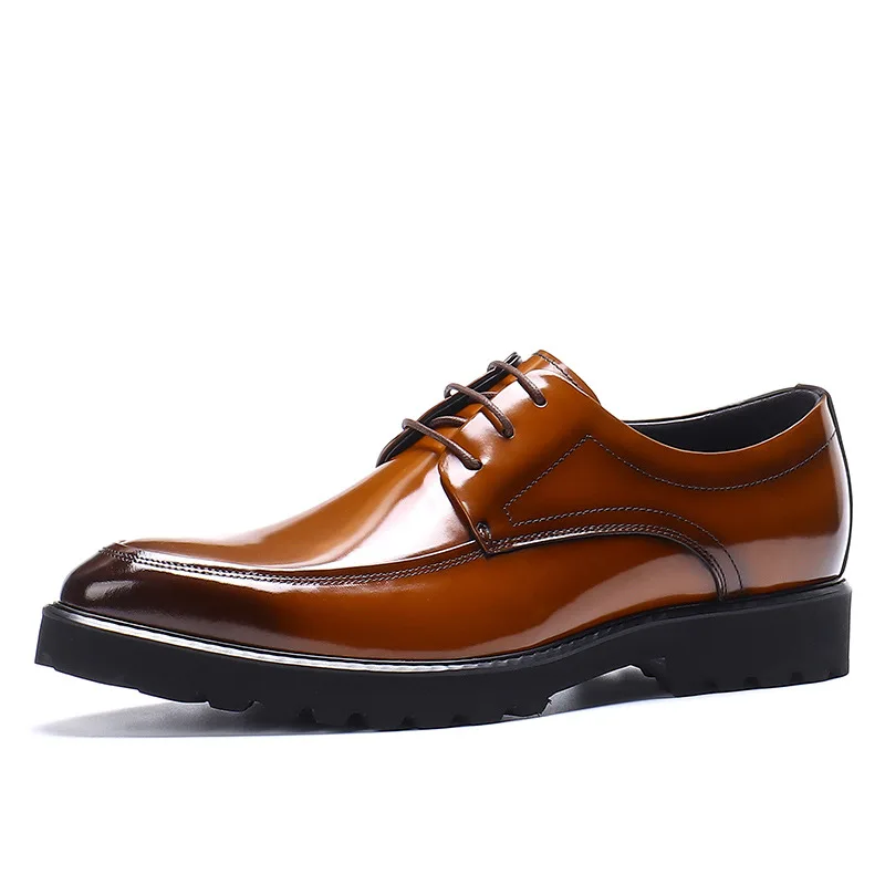 

Mens Apron Toe Oxford Shoes Genuine Leather Chunky Lug Sole Lace Up Formal Dress Shoes for Men Business Office Footwear On Sale