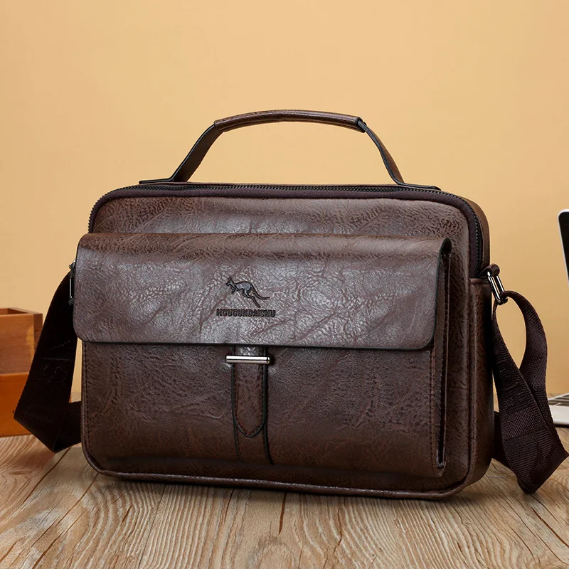 Bolsa de ombro vintage para homens, bolsa mensageiro de couro empresarial, bolsa tiracolo de grande capacidade, bolsa casual