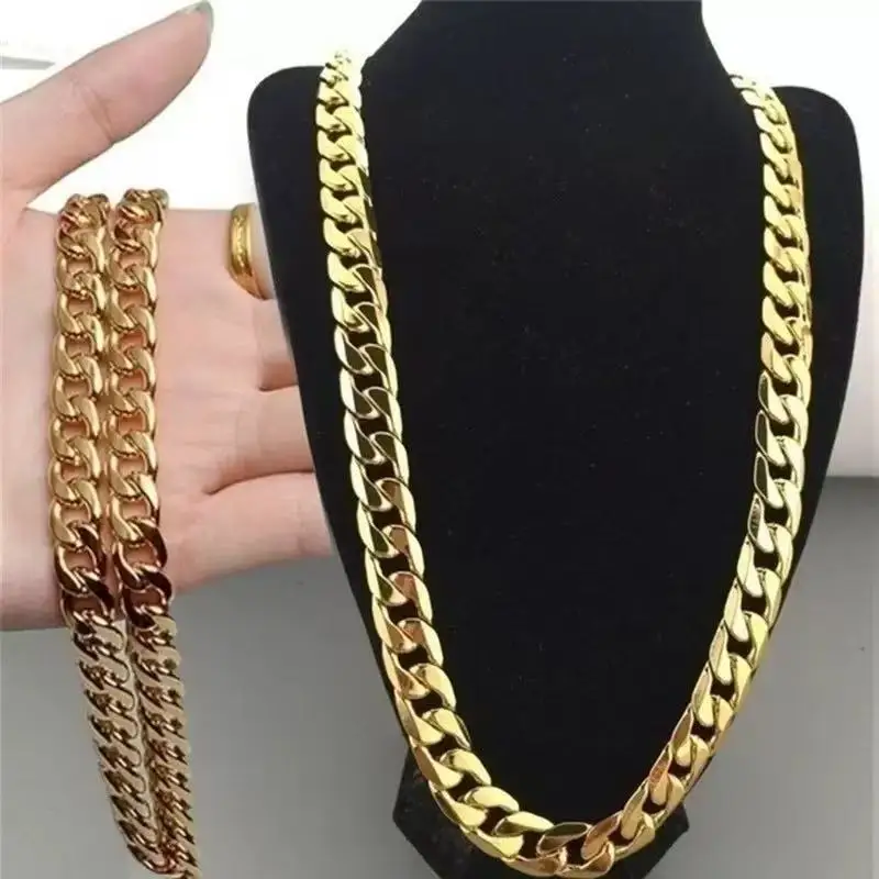 1PCS Simple Classic High Quality Smooth Chain Necklace, Men's and Women's Collars, Gold, Thick Chain, Daily Party Wear