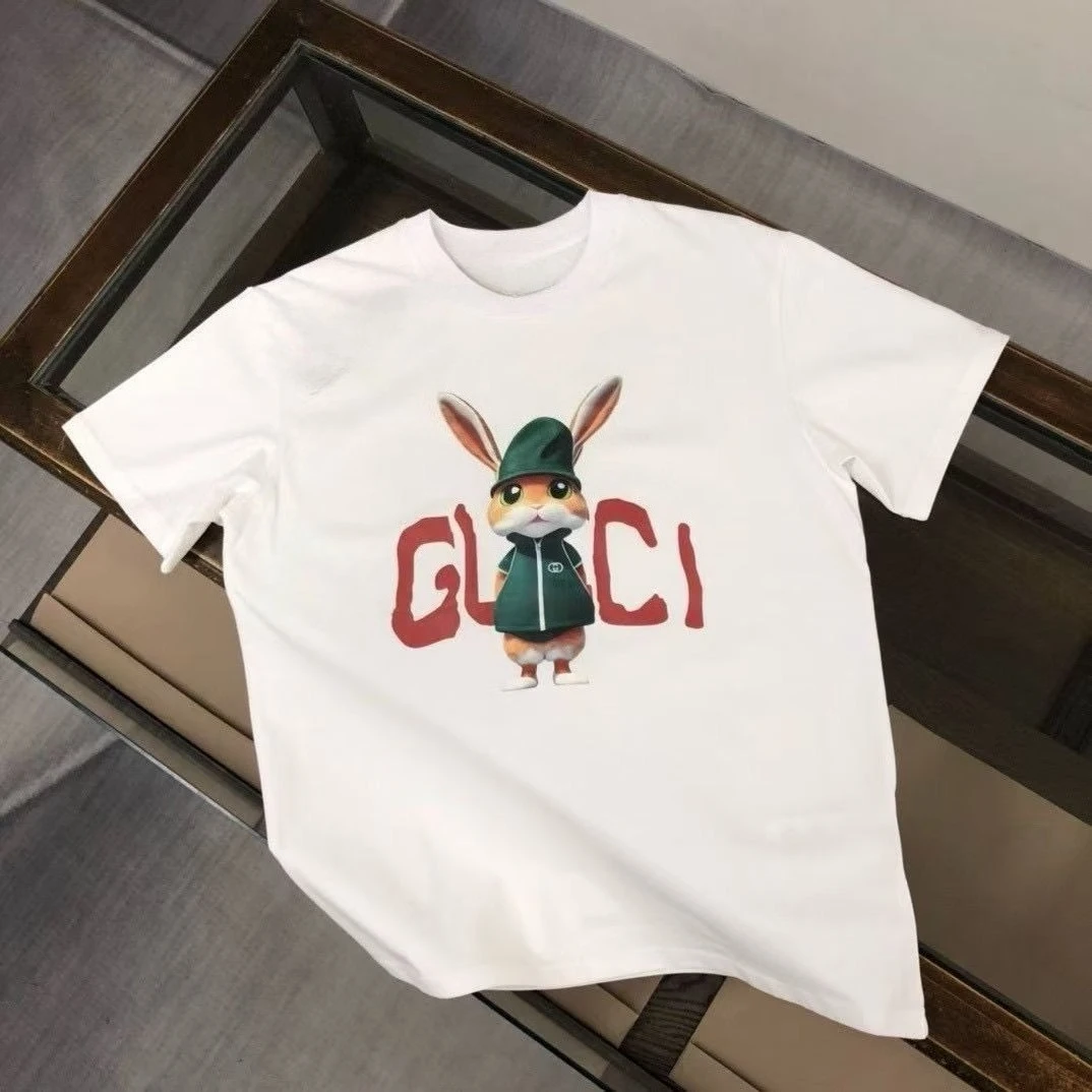 Moda americana novo algodão novo casal manga curta casual carta camiseta impressa masculina e feminina solta em torno do pescoço topo