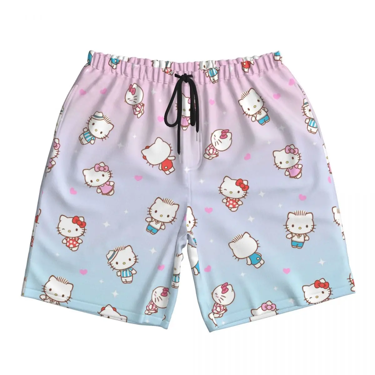 

Летние мужские шорты с рисунком «Hello Kitty», мужские плавки, короткие штаны с пляжным принтом, спортивные быстросохнущие спортивные штаны с милым котом